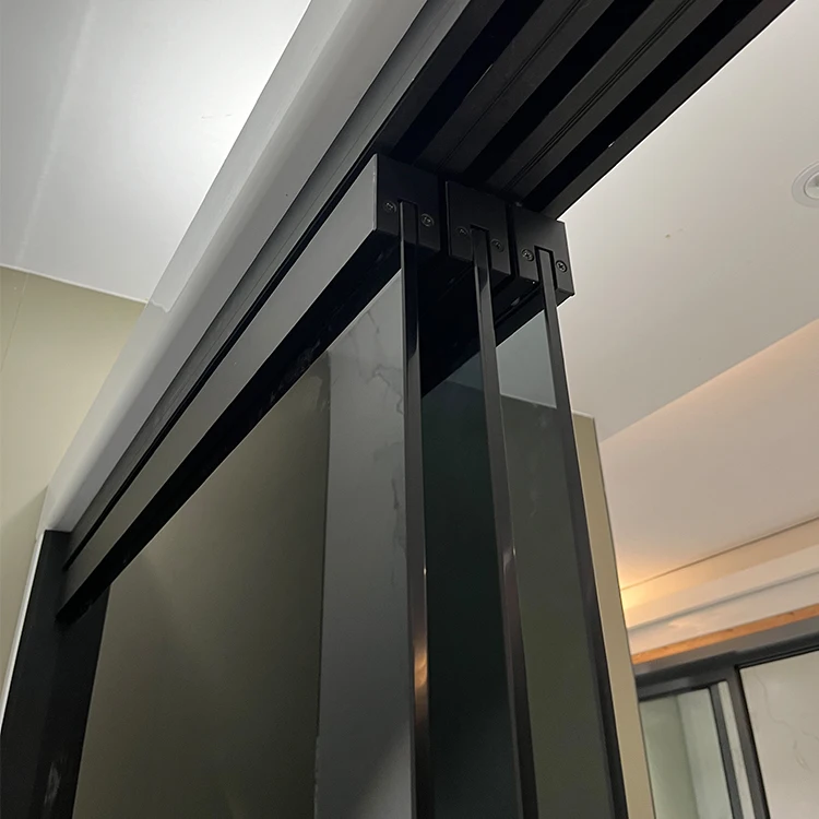 HDSAFE villa Apartment living room kitchen black frameless glass door no bottom track indoor interior sliding doors for house