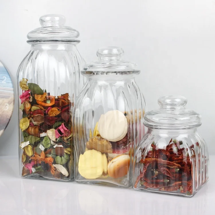 Best selling glass canister cookie jar wholesale with stopper lid 2000ML 1300ML 600ML