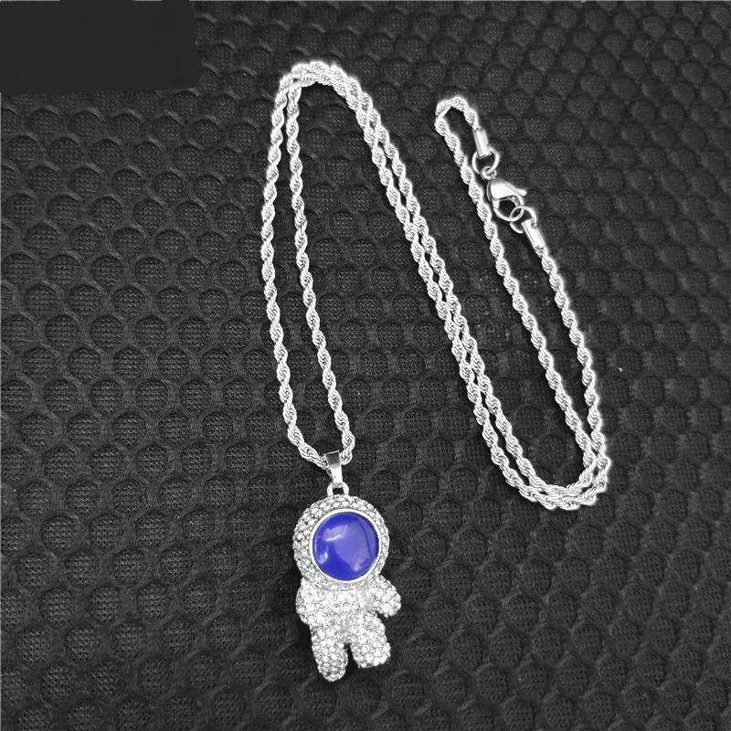 Hot Sale Luxury Sapphire Clavicle Chain Fashion Rhinestone Alien Robot Spaceman Sweater Chain Pendants Necklace_0