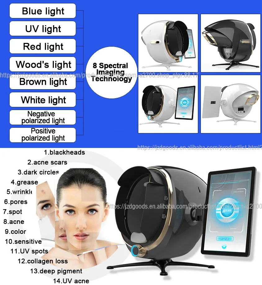 8 in1  Portable Skin Detector Face Skin Analyzer Machine Facial Scanner Analyzer 3d skin For Beauty Salon