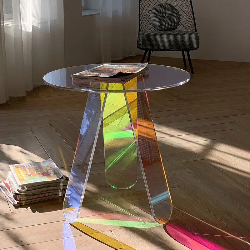 colorful transparent acrylic plexiglass coffee table rainbow shop window display table