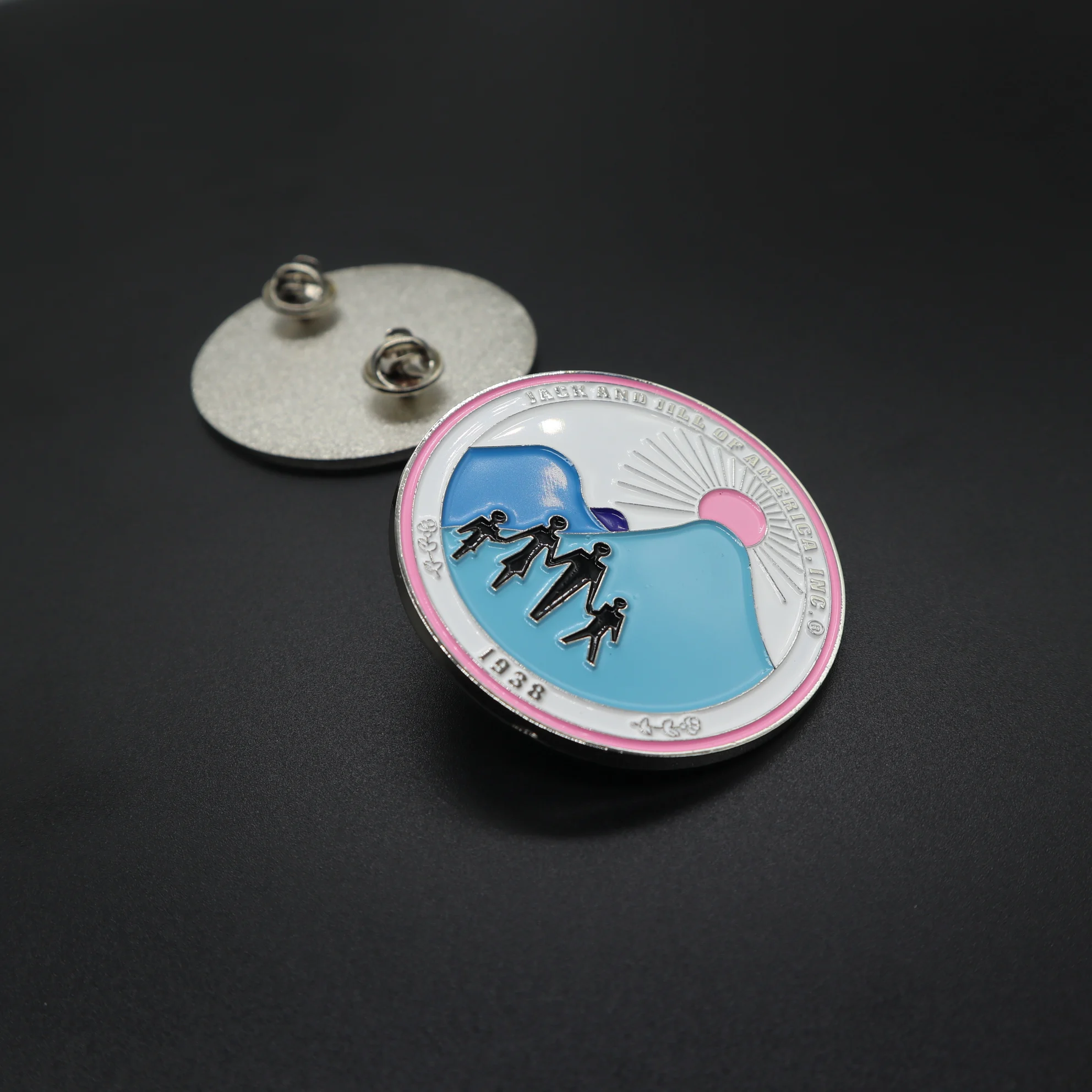 Jack and Jill Initials Crystal Shield Brooch Pin / High Polished Jack n Jill Bling Pin / Jack n Jill Logo Pin