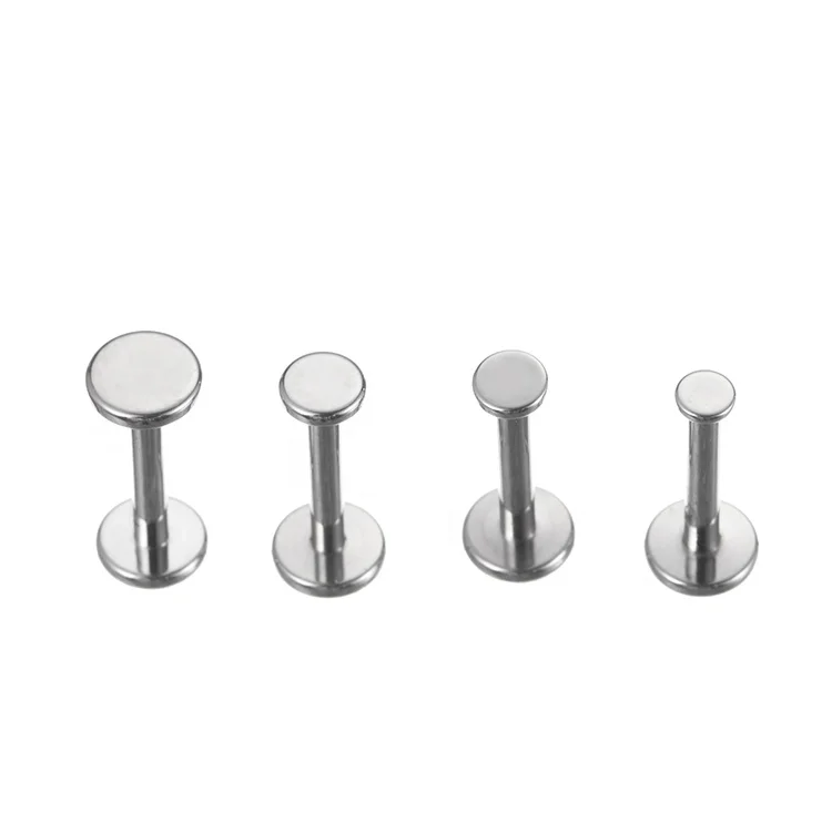 Fuxuan ASTM F136 Titanium Internally Threaded Labret Bar with Flat Disc Nose Ear Labret Helix Tragus Titanium Body Piercing