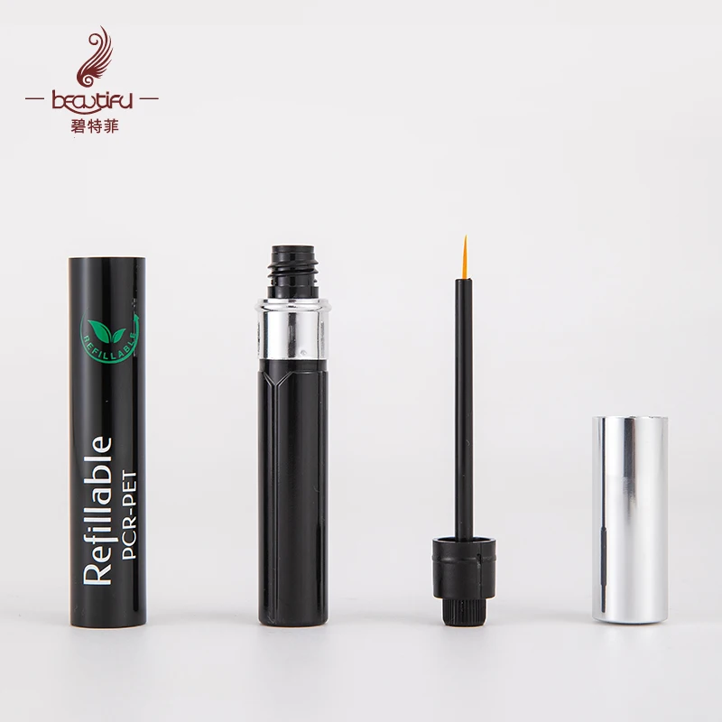 OEM empty repeatable cosmetic packaging 100% pcr 8ml luxury black silver refillable empty eyliner bottle eyelash serum bottles