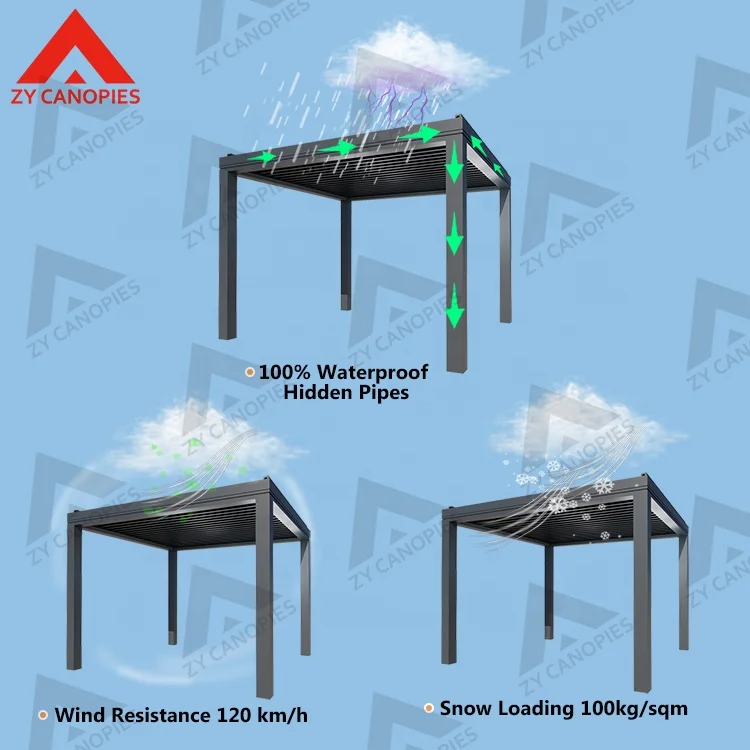 Garden Louver Roof Pergola Waterproof Metal Pavilion Aluminium Gazebos