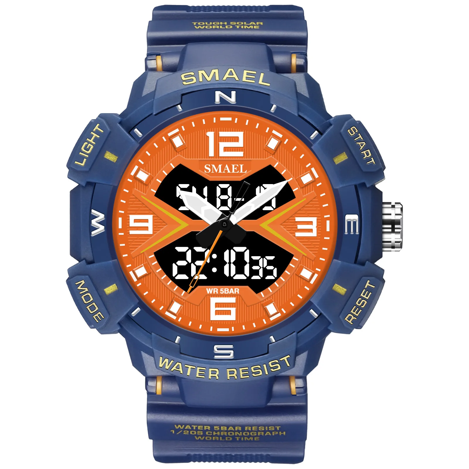 Smael 8045 Shockproof Electronic Watch Plastic Handle Multifunctional Analog Digital Sport Dual Display Electronic Quartz Watch