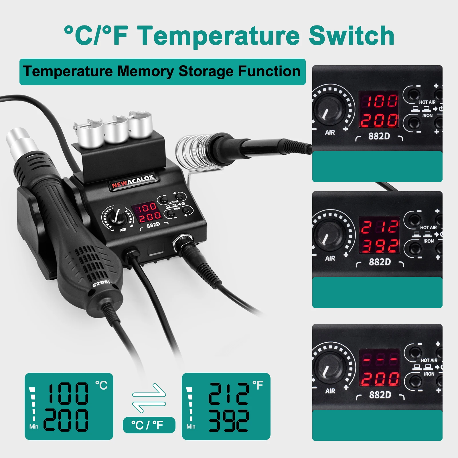 750W Rework Soldering Station Digital Thermoregulator Heat Gun Soldering Iron Station Repair Tool 882D US/EU Plug 100-240V