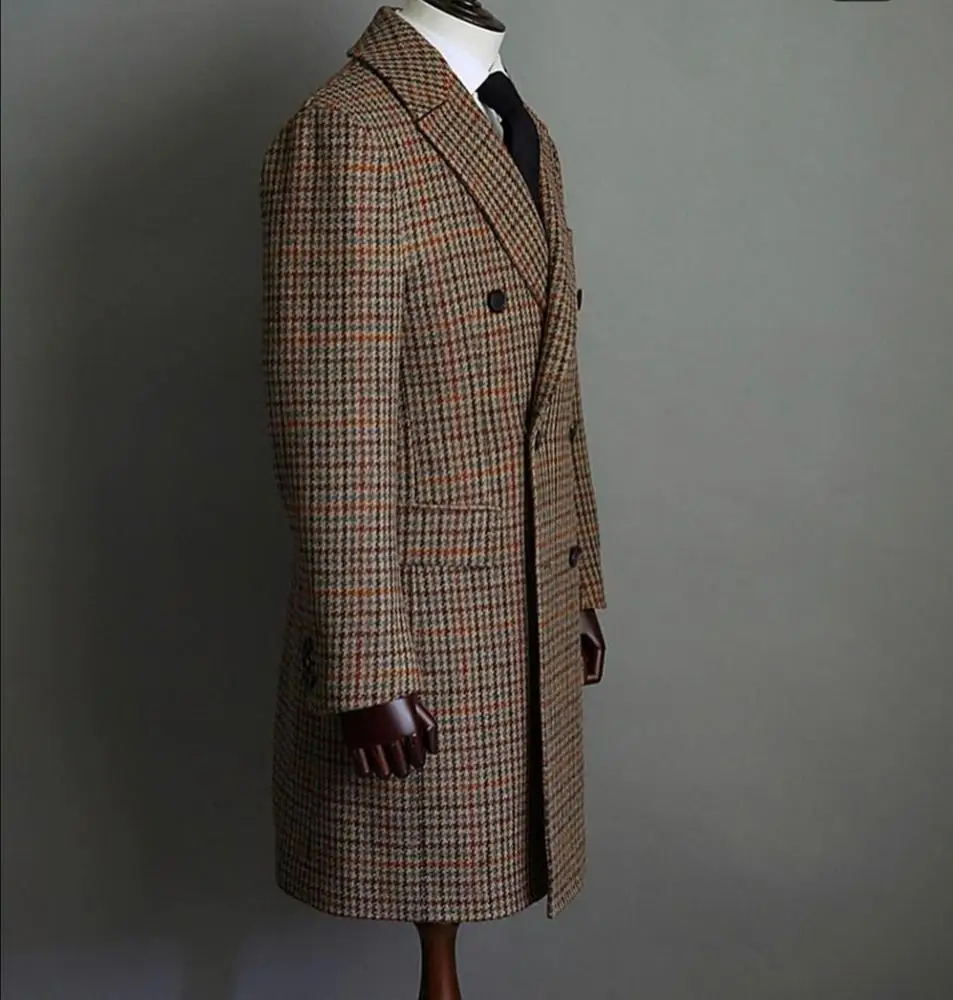 
2019 Classic wool knee length warm winter long mens trench coat 