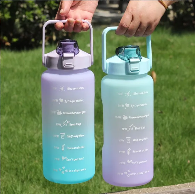 Hot Selling Big Capacity 2L Straw Jug With Handle Gradient Color Plastic Water Bottles In Bulk