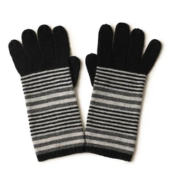 custom men knitted 100% wool stripes winter gloves fashion accessories luxury thermal full finger long cashmere gloves