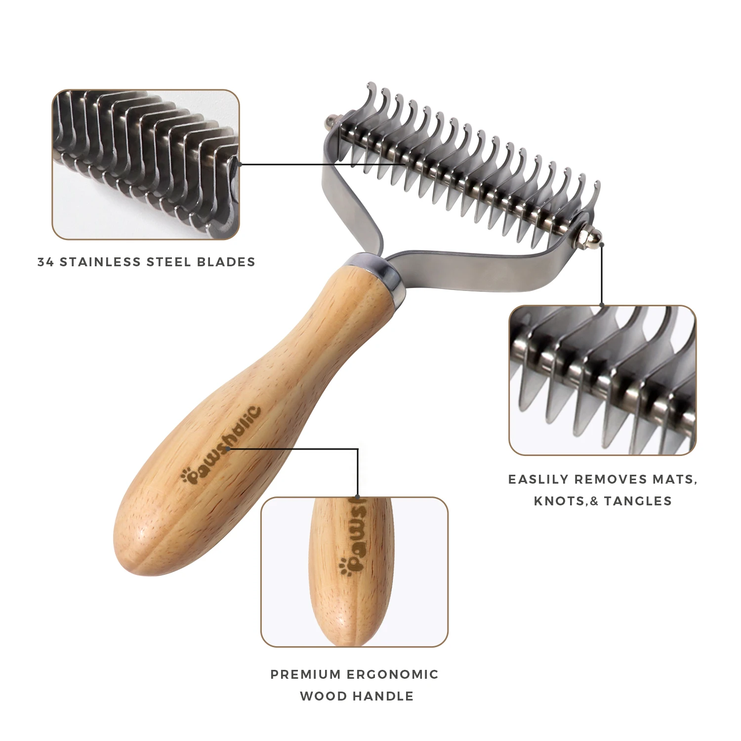 Grade Wooden Undercoat Rake Brush with Double Sided Shedding and dematting for Pet Dogs Hair Remover