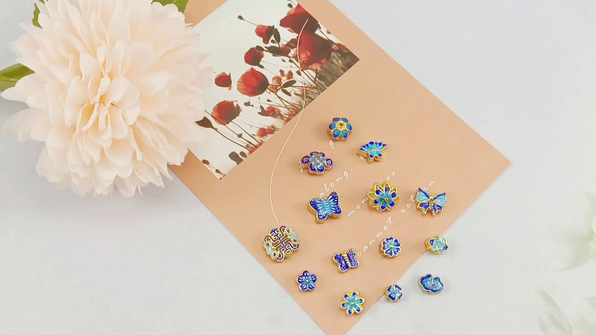 Cloisonne earrings Pendant Bracelet Necklace blue cloisonne lotus spacer beads Accessory Bead Handmade woven pendant