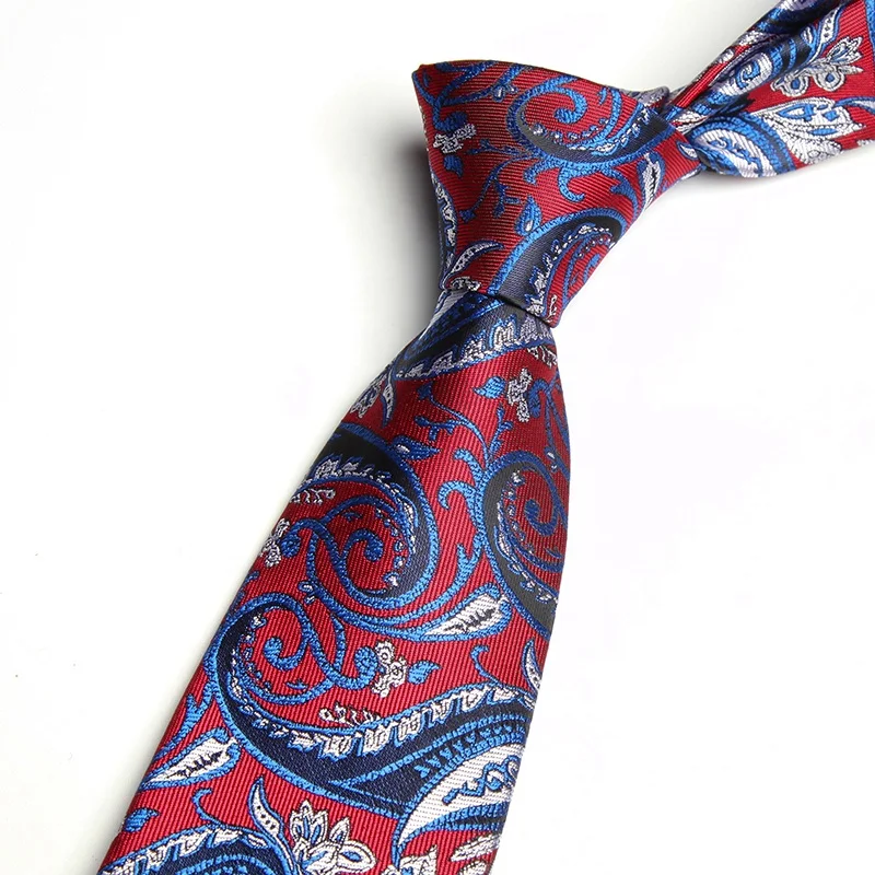 8cm Latest High Quality Mens Luxury Business Paisley Necktie Red Blue Navy Microfiber Woven Jacquard Tie for Men