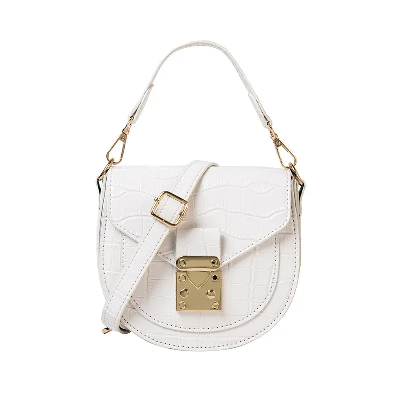 Patent Leather Pu Handbag Round Saddle Bag Royal Blue Women Detachable Handle Lock Crossbody Bag Sling Bag