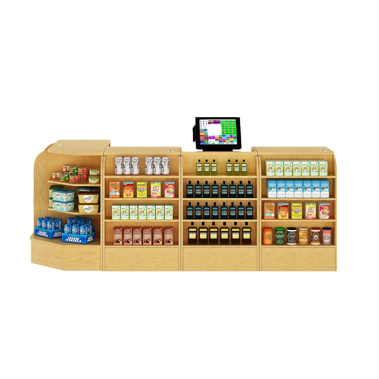 Popular Design Cashier Stand Modern Cashier Counter Retail Candy Store Checkout Counter With Display Rack For Sale