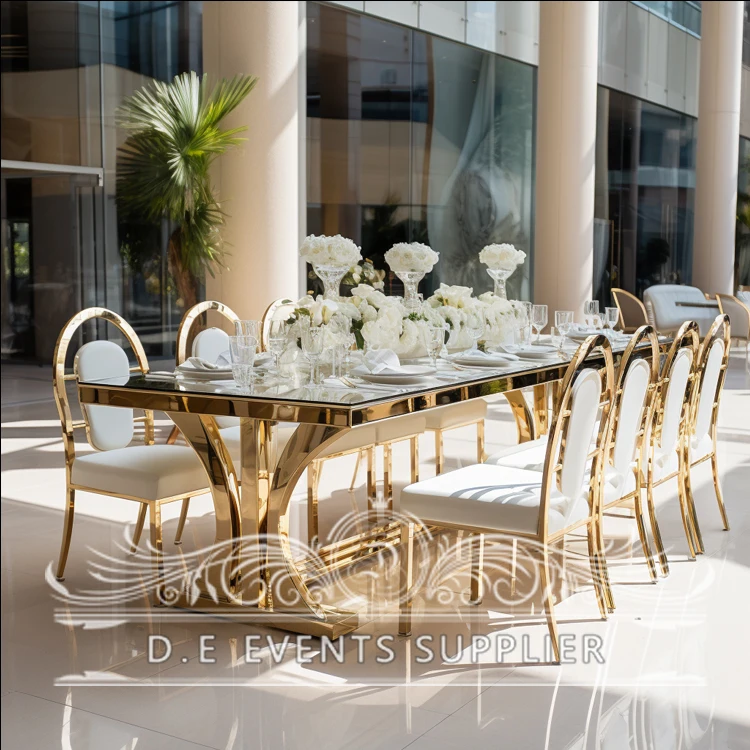Gold Metal Base Mirror Glass wedding tables