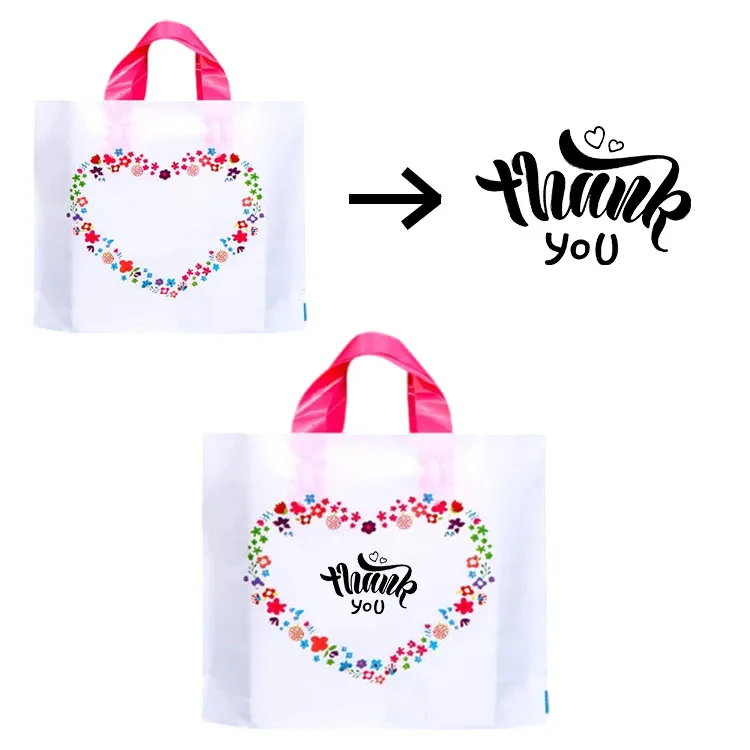 Floral Plastic Shopping Bags Retail Gift Bags With Loop Handle For Customers Boutique Parties Clothing  Packing Favors Goodies