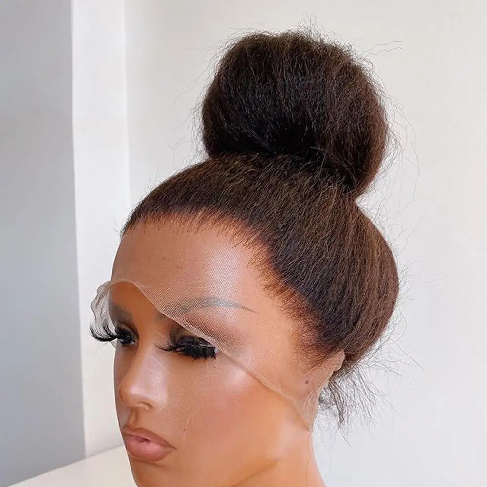 hd transparent double drawn brazilian natural silky virgin remy human hair kinky straight full lace front wig vendor