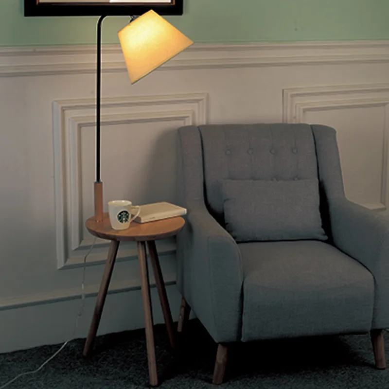 Modern LED Wood Tripod Floor Lamp With Wood Tray Reading Room Floor Lamp