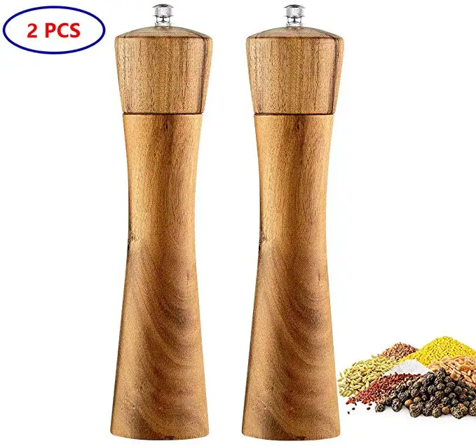 Деревянная мельница для соли и перца CHANGZE из акации, мельница для перца и соли, набор с кисточкой и деревянной ложкой