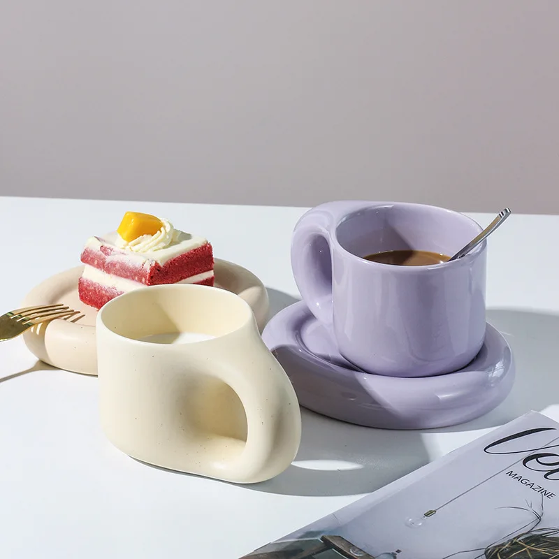 custom aesthetic coffee cups big hand creative cute ceramic handmade mug cup set with tray