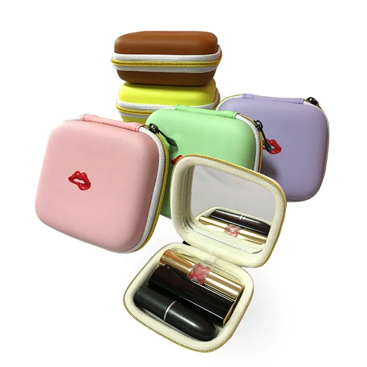 Cute Beautiful Bag Custom Logo Original Box Red Mouth Design Shell PU Leather Pouch Cosmetic Bag with Mirror Inside