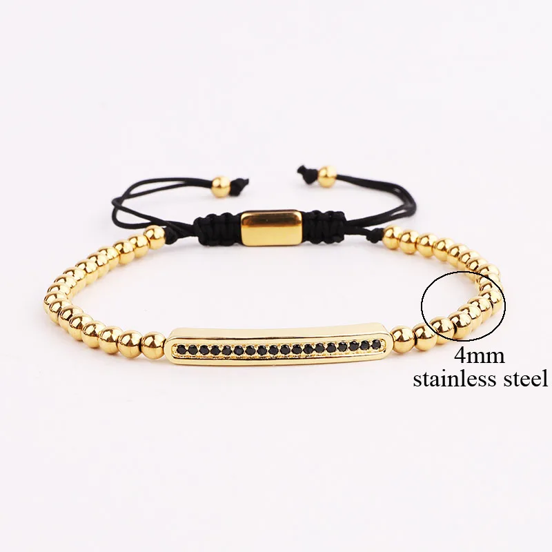 Classic Design Luxury Men Jewelry CZ Diamond Crown Charm Gold Stainless Steel Roman Bangle Macrame Bracelet Set Men