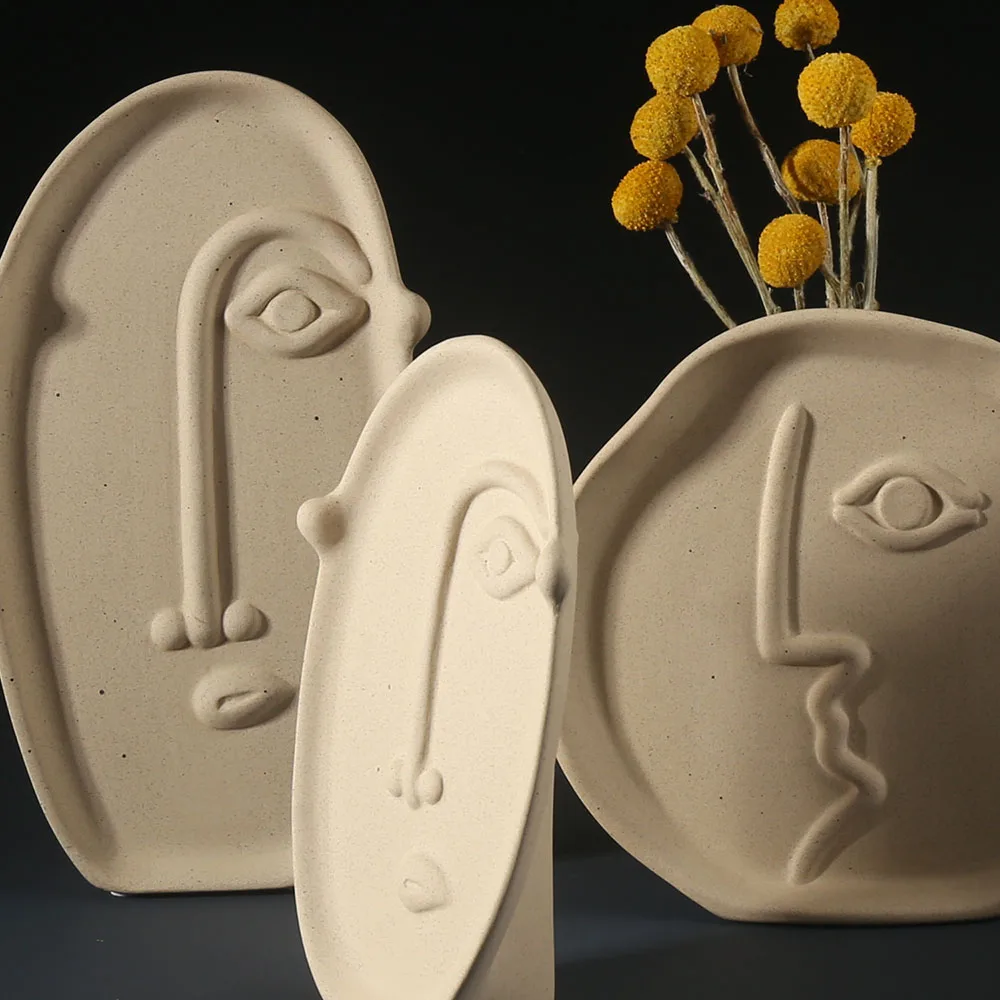 Modern Popular Fashion Antique Human Face Ceramic Stoneware Flower Vase