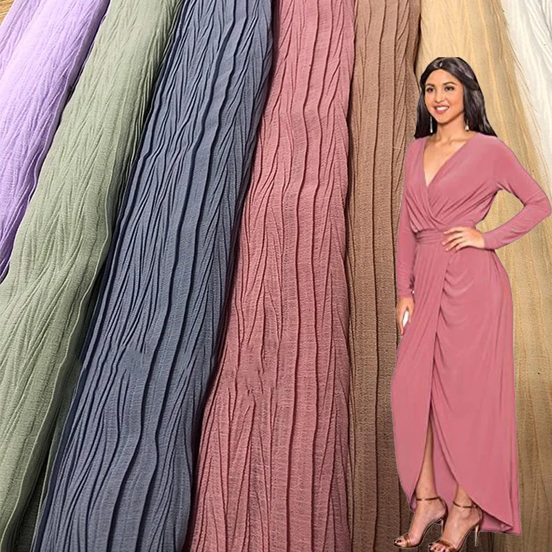 Wholesale plain 100% Polyester microfiber wrinkle organza gauze textile woven crinkle fabriccrystal for dress