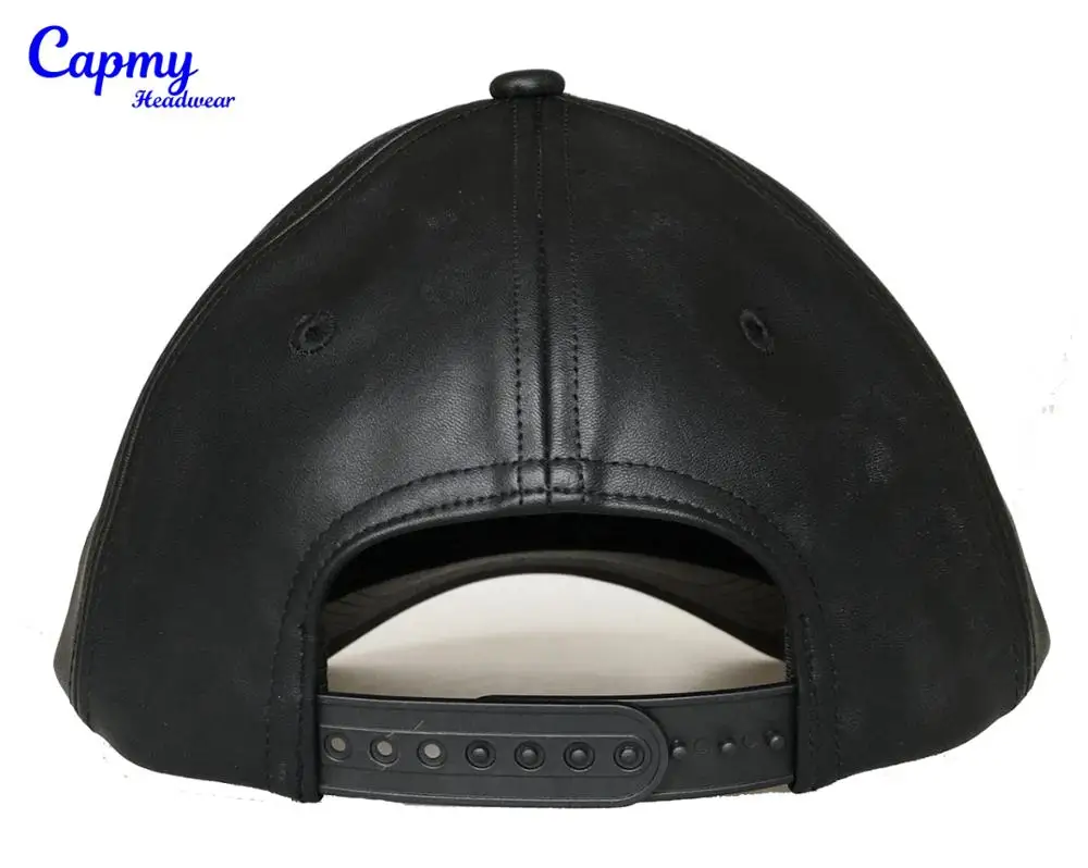 High Quality Black Leather Logo Baseball Cap Manufacturer, Custom Wholesale Leather Custom Cap Leather Black Baseball Caps Hats