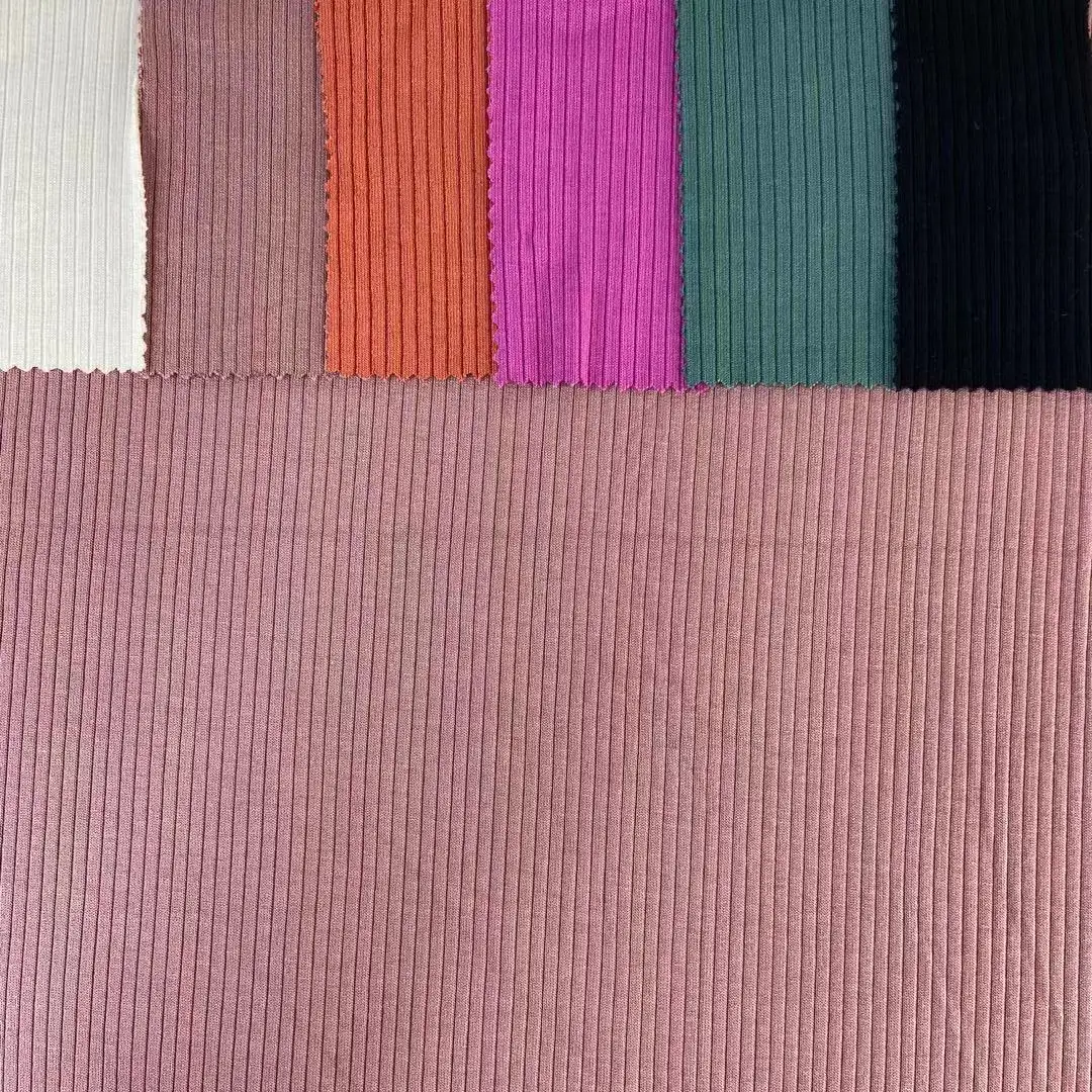 wholesale custom color cheap price polyester rayon spandex 4*2 rib knit fabric tela for sweater