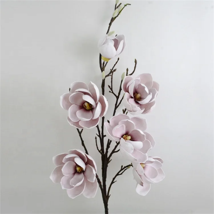 New Arrived Real Touch 6 Heads Artificial Magnolia Branches 125CM Artificial Magnolia