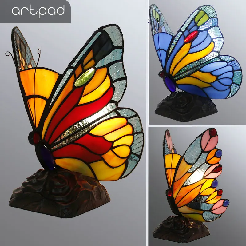 
Great Gift LED Butterfly Light Bedroom Stained Glass Tiffany Butterfly Table Lamps E27 