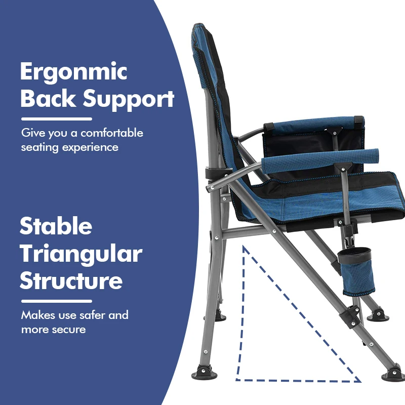 KingGear Outdoor Picnic 350 LBS Capacity Heavy Duty Camping Chair HighBack Padded Arm Chair Folding Camp Chair with Cup Holder