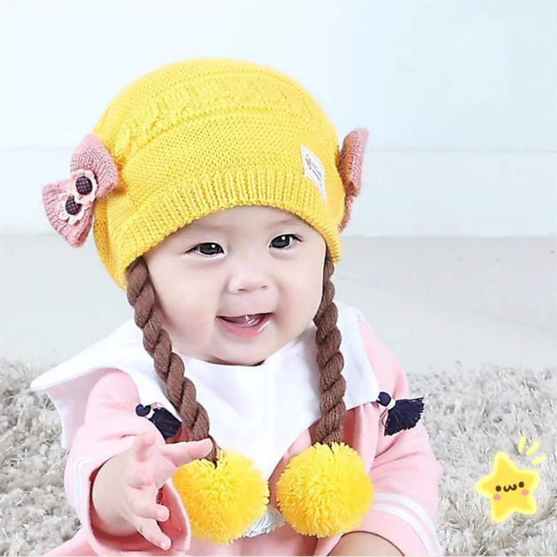 baby girl hat autumn winter 6-24 months baby cute wig woolen hat girl warm hat