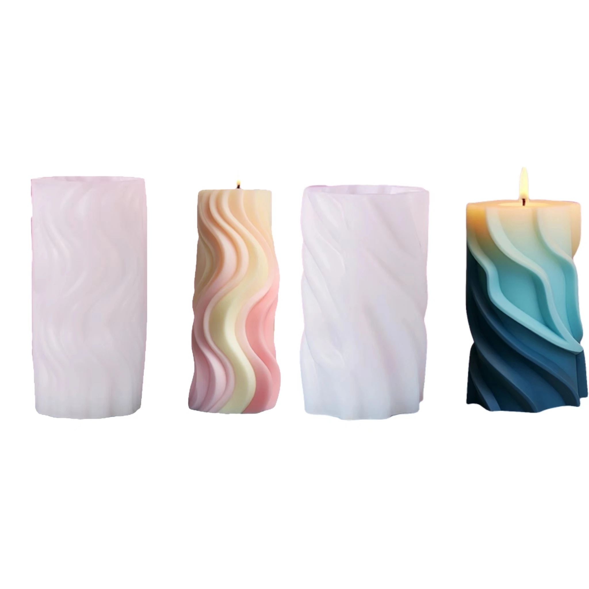 New Spiral Cylindrical Wave Column Mold Design Wave Scented Candles Silicone Mold DIY Cake Tools Home Decor Decoration Mouldings