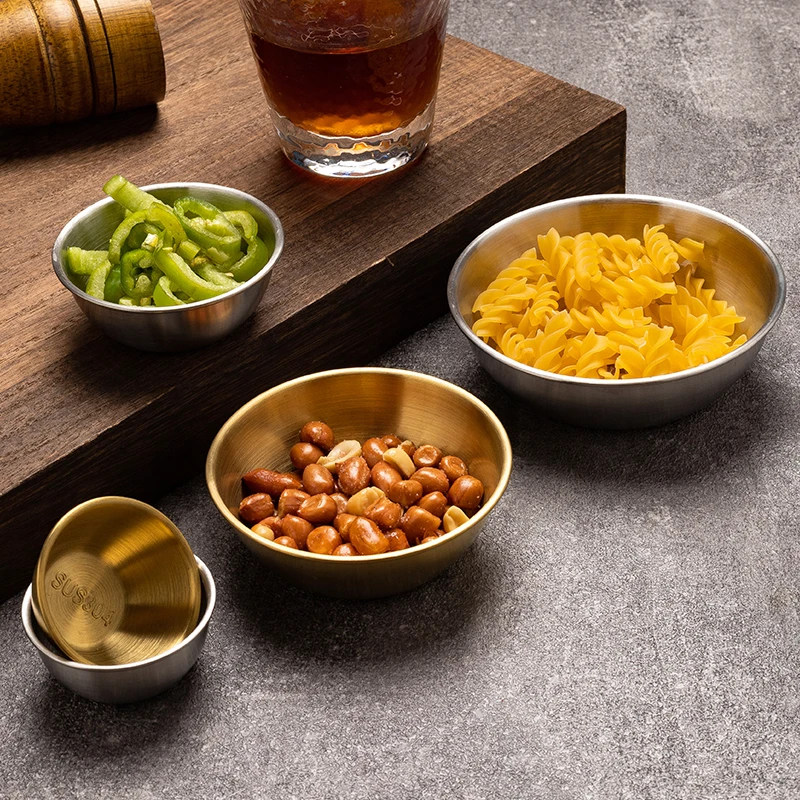 Korean style stainless steel salad bowl gold and silver dip serving bowl unbreakable snack and dip clip bowl for souces