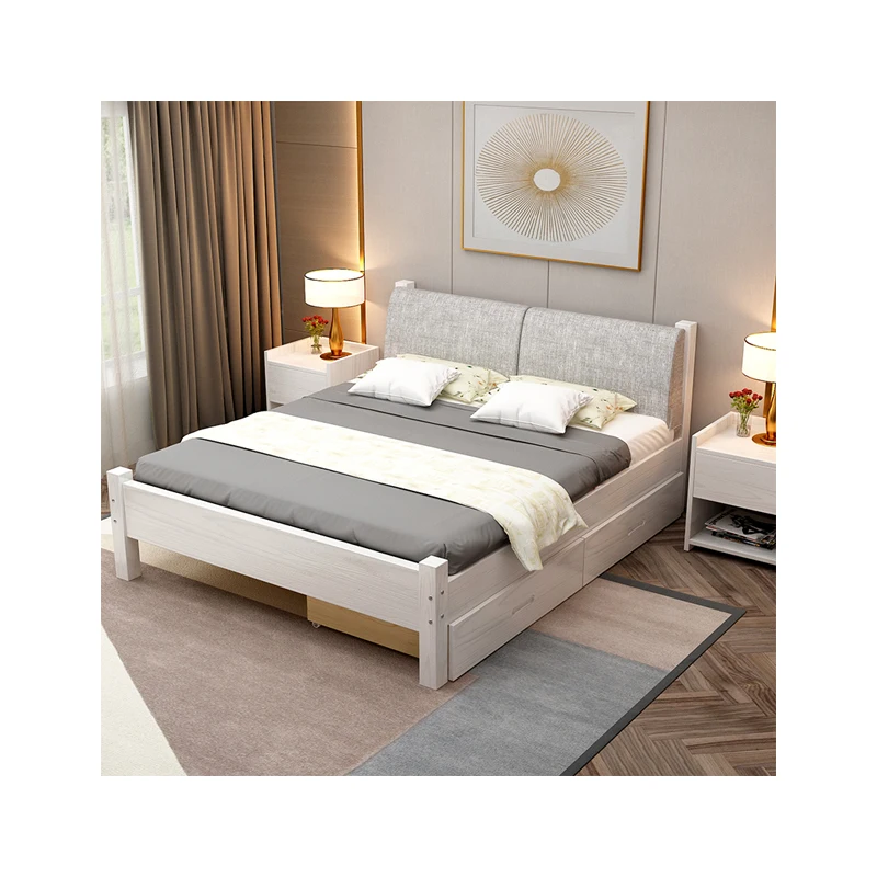 
Factory direct supply simple and stylish durable solid wood bed with drawer 