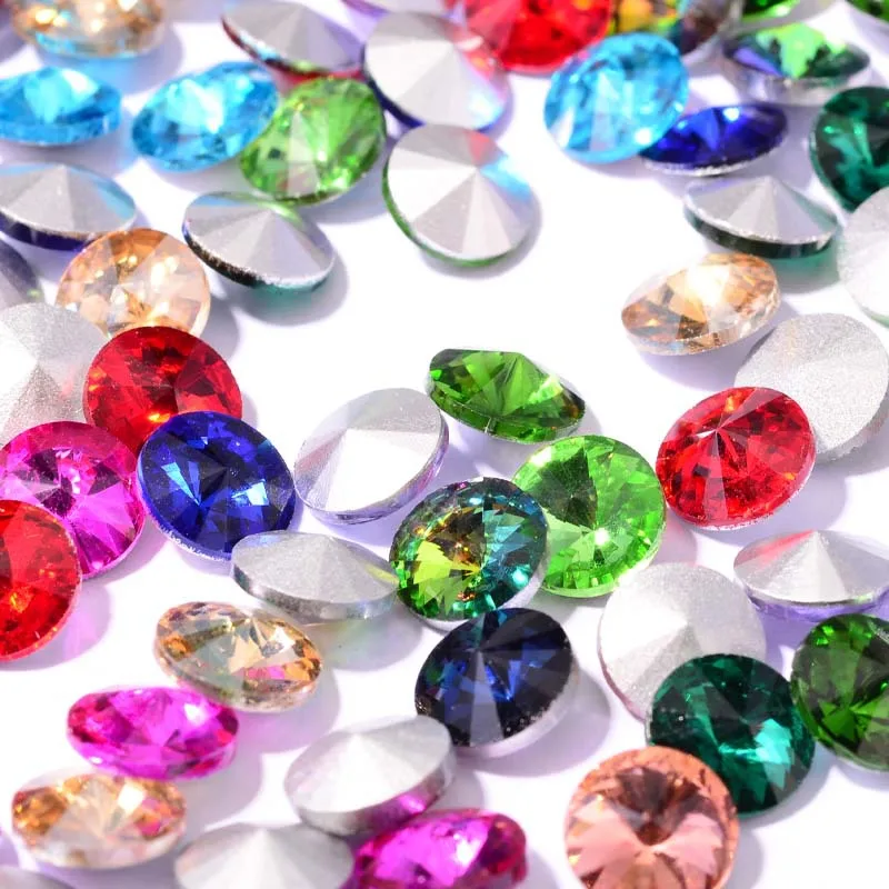 Double Sided Crystal Glass Diamond Beads Sharp Bottom Flying Disc for Nail Art DIY Sticky Phone Case Rhinestones Jewelry
