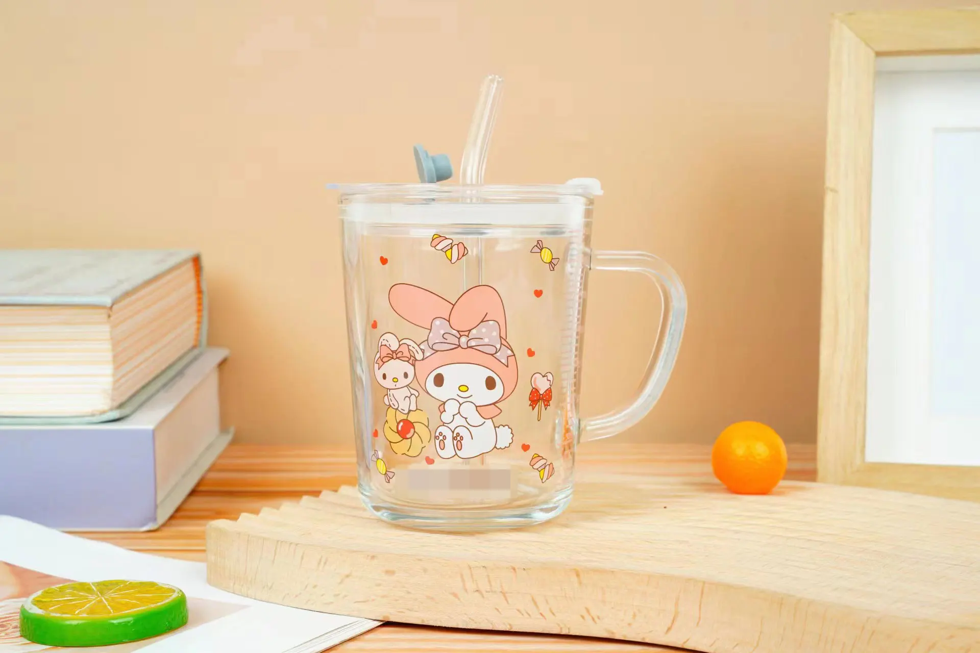YuBon Cute Klomi Glass Water Cup With Straw 350ML Cartoon Home Student Dormitory Milk Coffee Mug Breakfast Water Glass Girl Gift