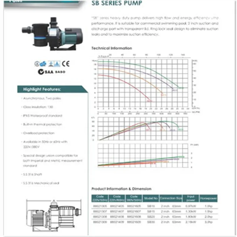 EMAUX SB Series 2HP swimming pool water pump
