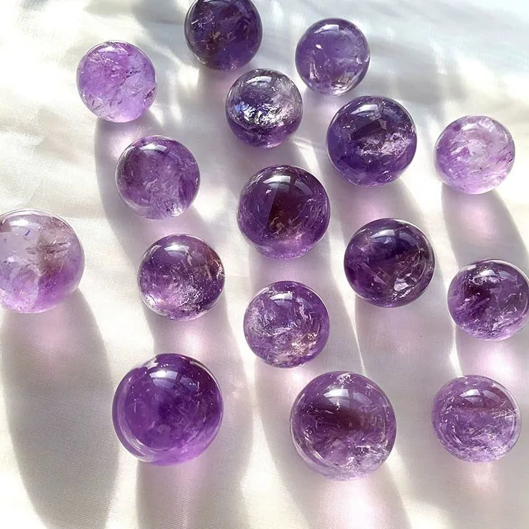 Natural Crystal Crafts Carved Amethyst Sphere Polished Semi-Precious Stone from Brazil for Feng Shui Love Theme Decoration