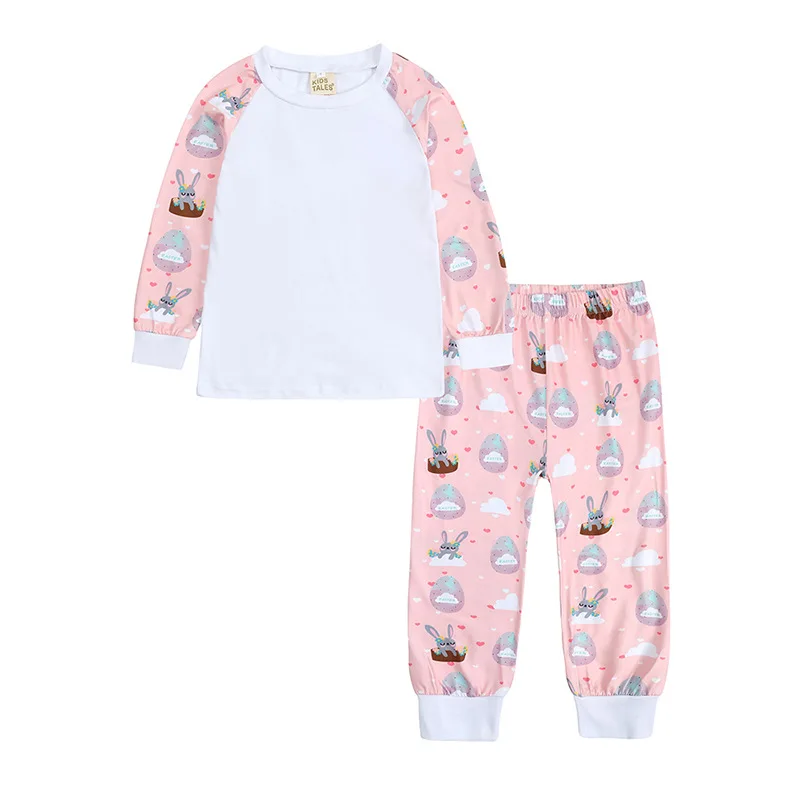 2023 New Cute Eggs Bunny Printing Cotton Pajama For Kids 1-13 Years  Easter Clothing Kids Pajamas Wholesale