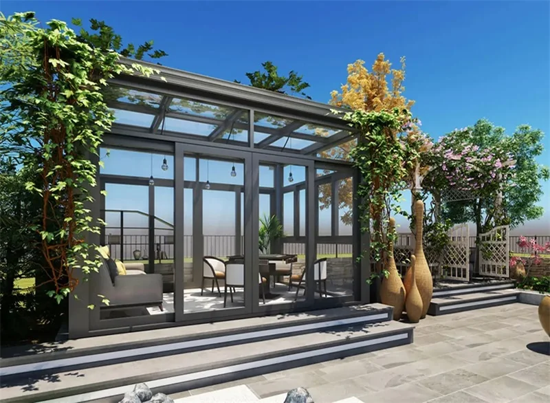 Luxury Modern Design Outdoor Aluminum Sun Room Waterproof Sliding Villa Patio Terrace Garden Greenhouses Triangle Flat Slant