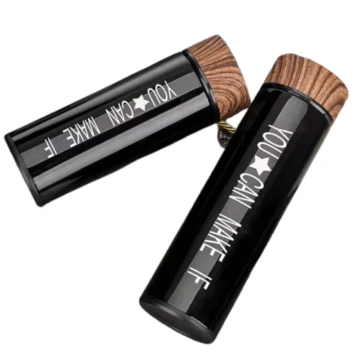 Double stainless steel insulated water bottles wood grain lid 12oz16oz available can be customized LOGO BPA Free Hot Water