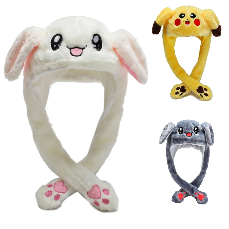 Animal Plush hat with air pumping and Moving Ears Plush Light Cute Animal Cap Funny Rabbit Hats LED Bunny Hats