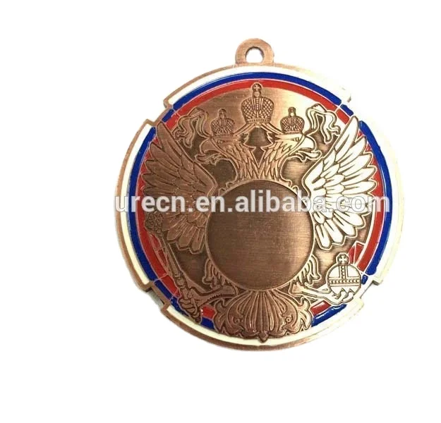 OEM Russian White/Blue/Red Soft Enamel Zinc Alloy Medallion With Ribbon