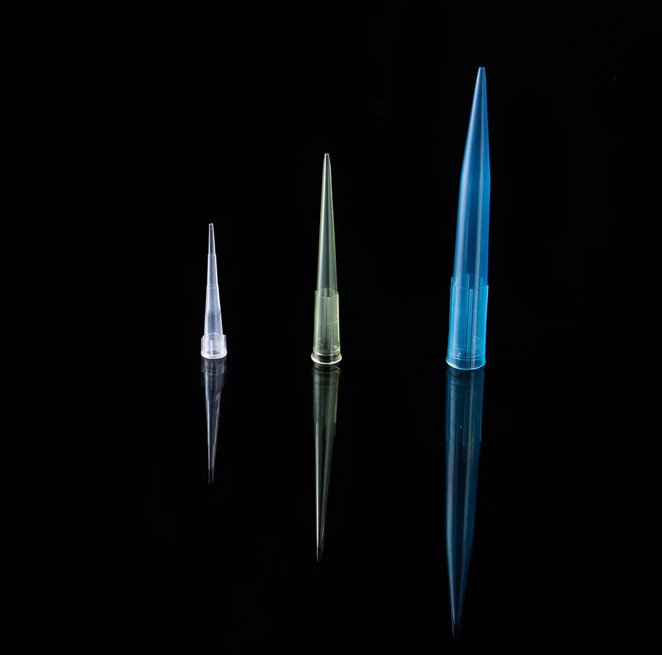 Sterile laboratory supplies  low retention disposable PP micropipette yellow blue white pipette tip