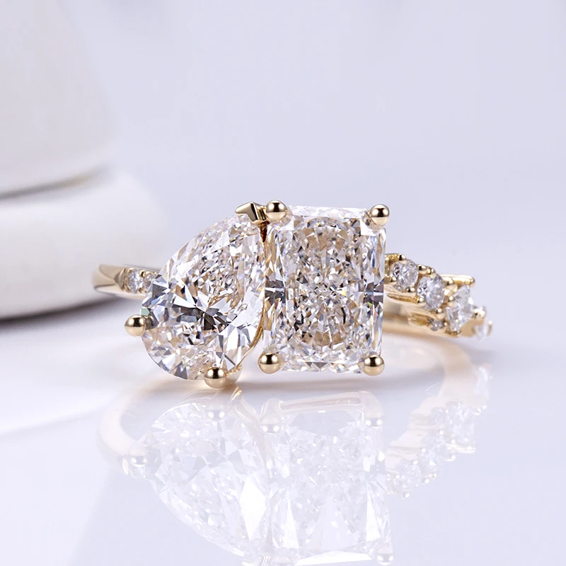 IGI 18K Yellow Gold CVD High Quality Pear Cut & Radiant Cut Lab Grown Diamond Special Style Rings Wedding Gift Jewelry Ring