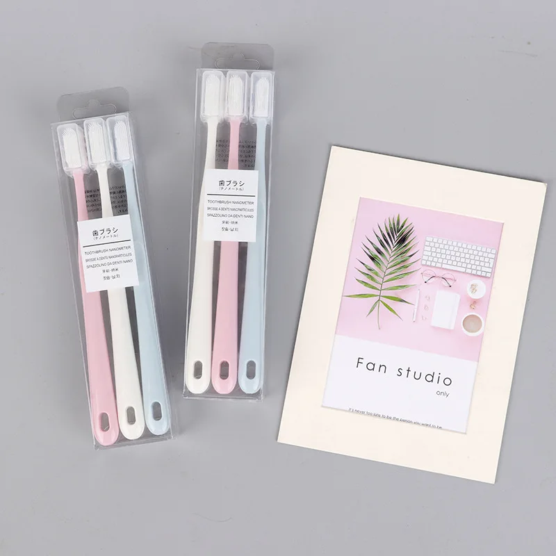 Wholesale Nano Ceramic Japanese 3pcs Pack Crystal Box Soft bristle Travel Hotel motel private label OEM Adult Manual Toothbrush